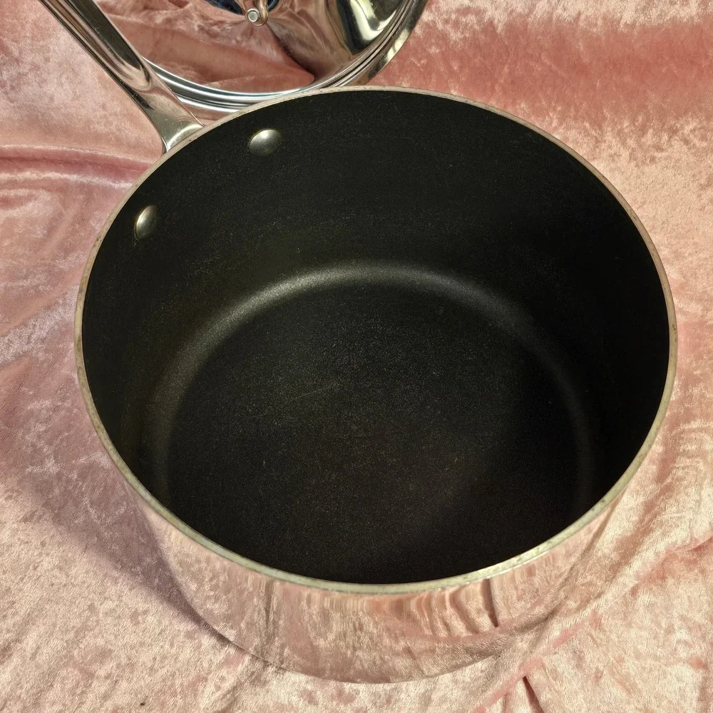 All-Clad Stainless Steel Nonstick Saucepan with Lid Silver 5x8 Inch 3 Quart